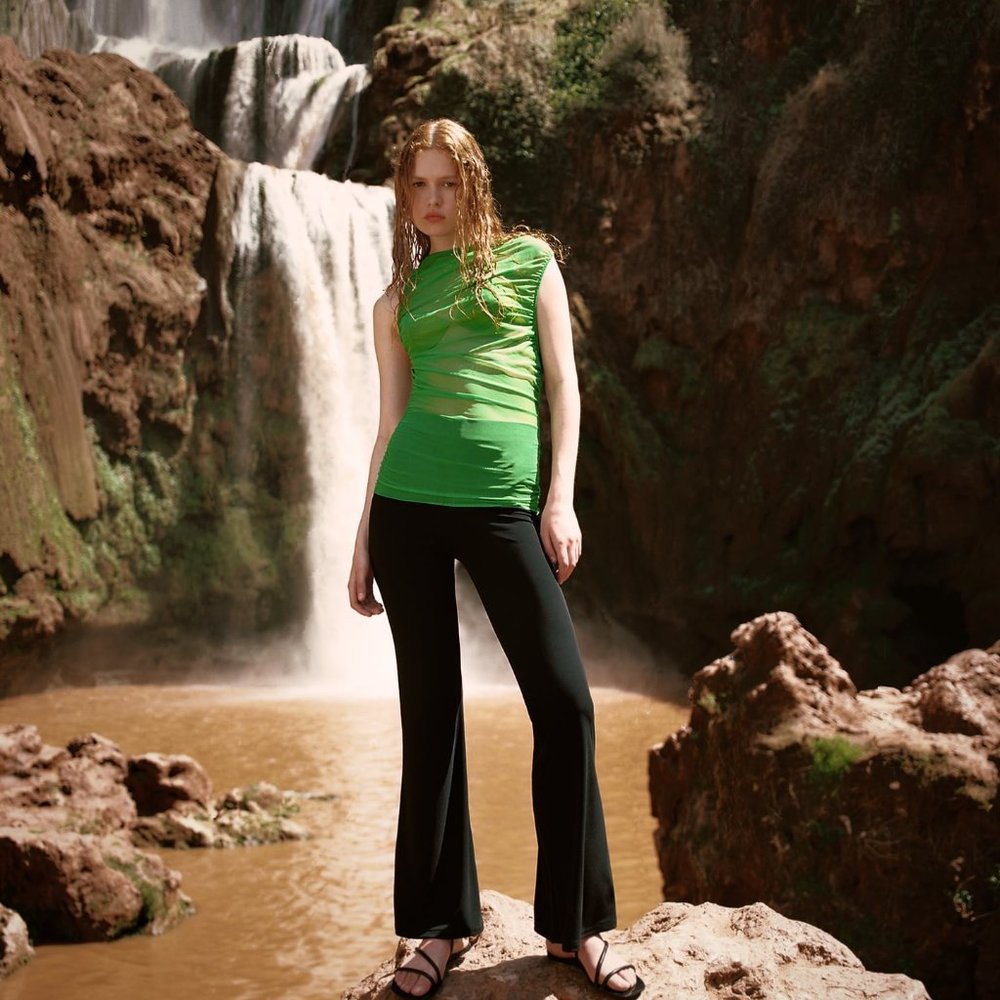 BNWT ZARA WOMAN DRAPED TULLE TOP GREEN / GRASS - REF. 0085/351 SMALL
